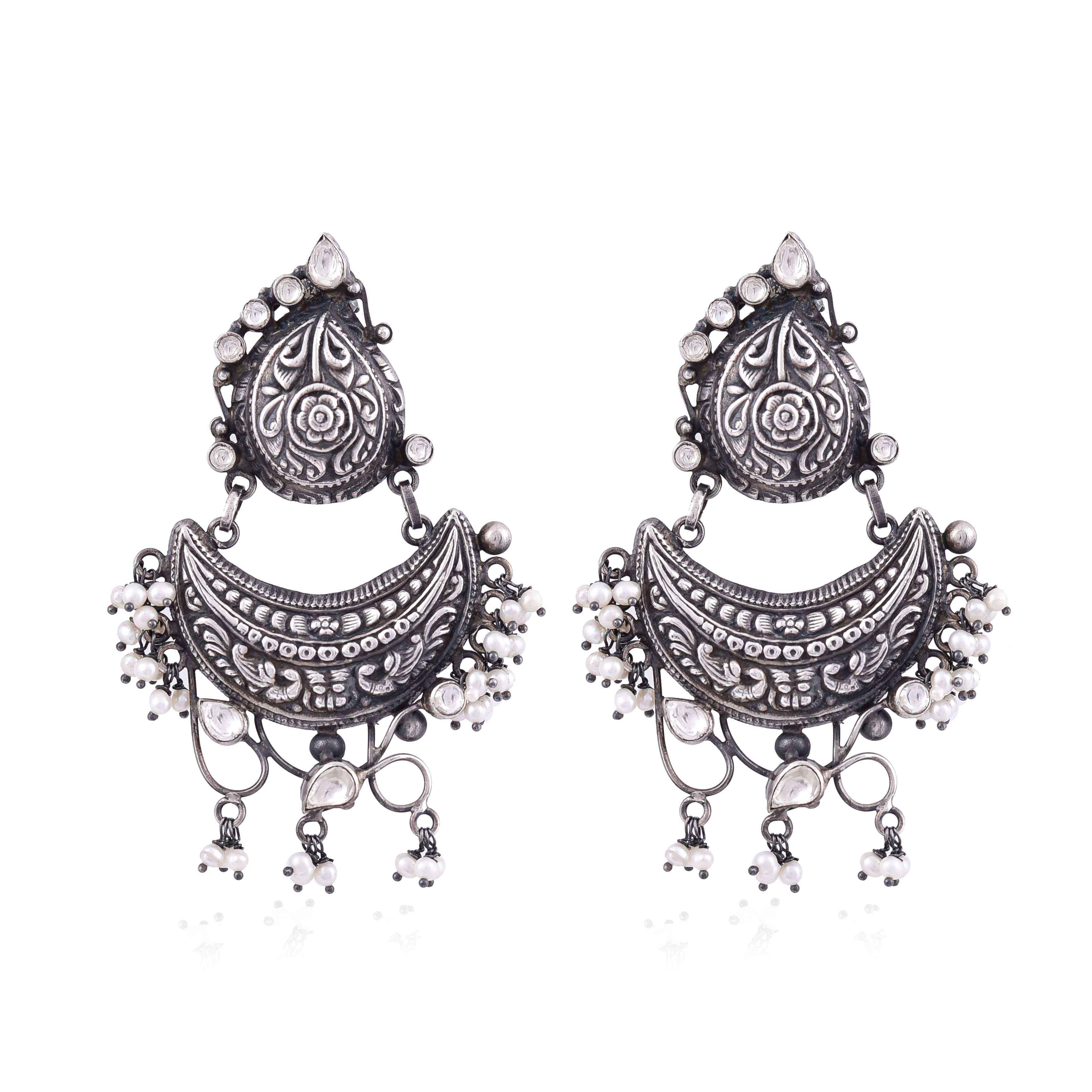 Sterling Silver antique oxidised earring :SKU5835